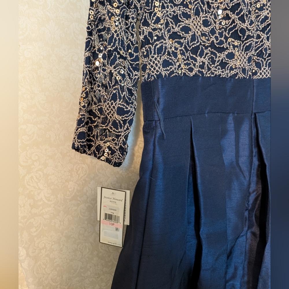 NWT Jessica Howard Party Dress Sz. 10 PETITE BLUE & GOLD - Picture 17 of 17